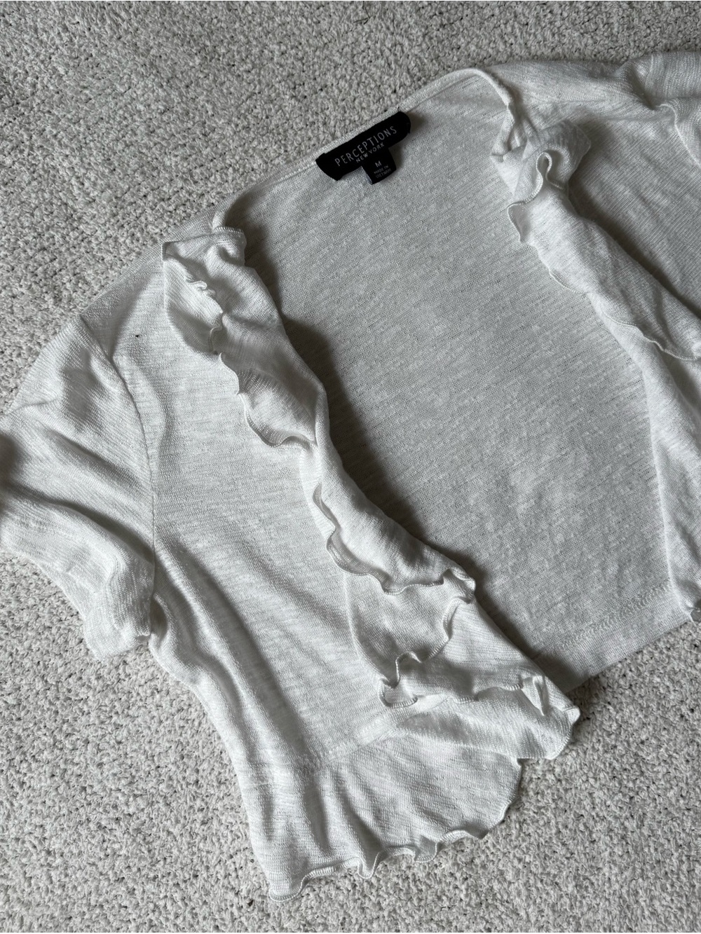 Perceptions White Ruffle-Trim Cropped Open-Front Cardigan - Picture 3 of 7